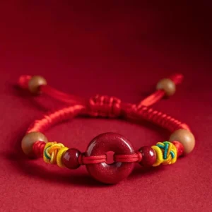 Peach Wood Cinnabar Peace Buckle Red String Protection Bracelet Main View