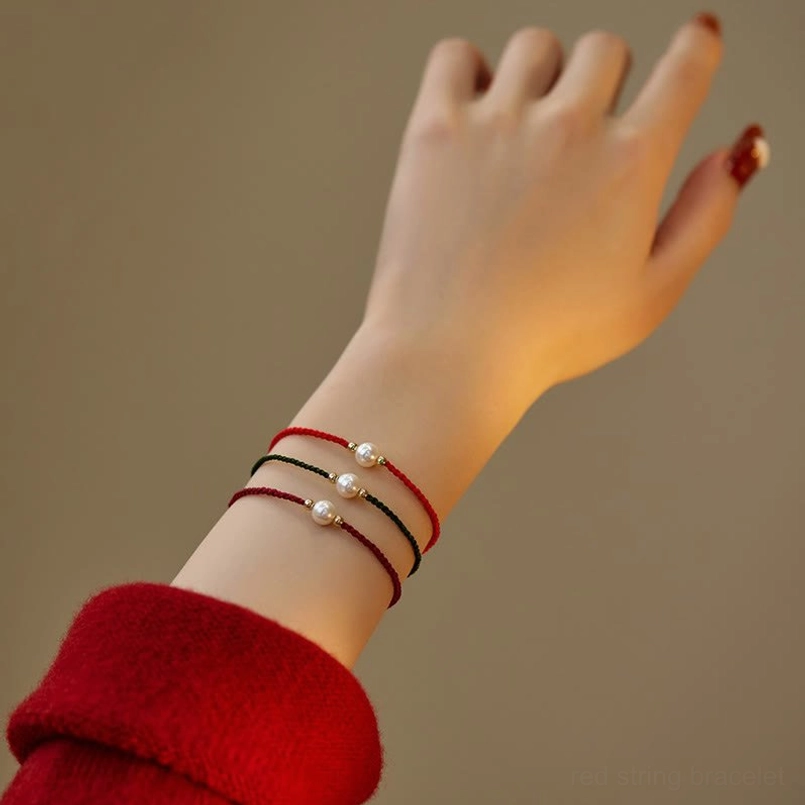 Layered pearl braided string bracelet minimalist design thin cords slim fit