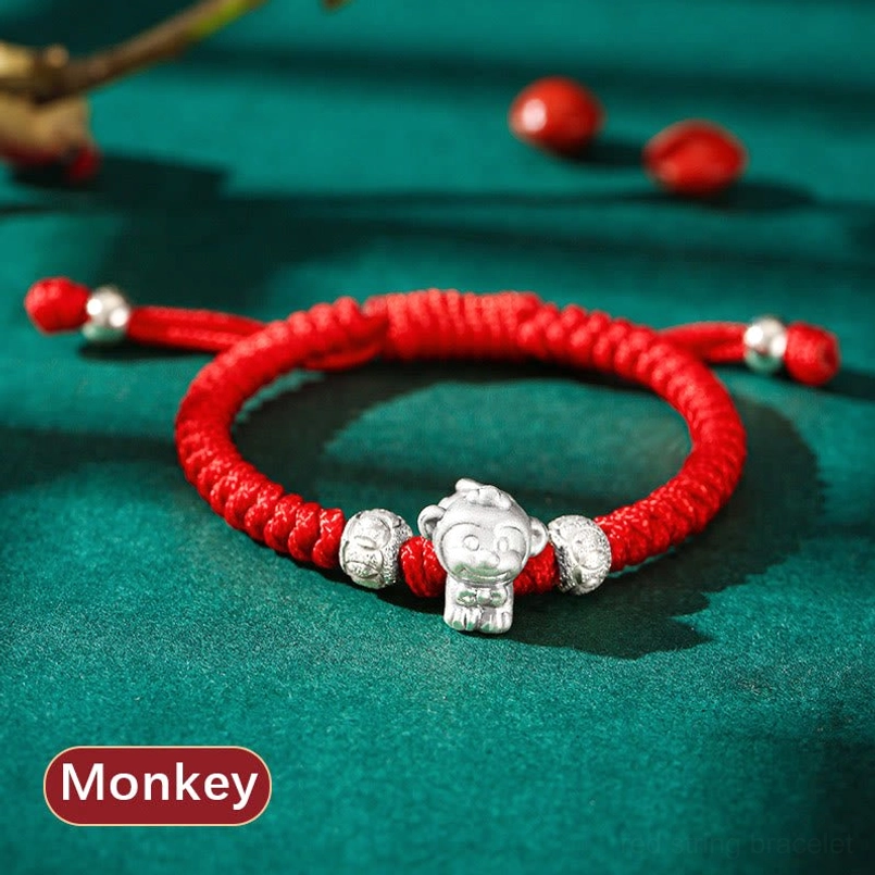 Pig Chinese zodiac 999 silver red woven rope bracelet children compassion charm