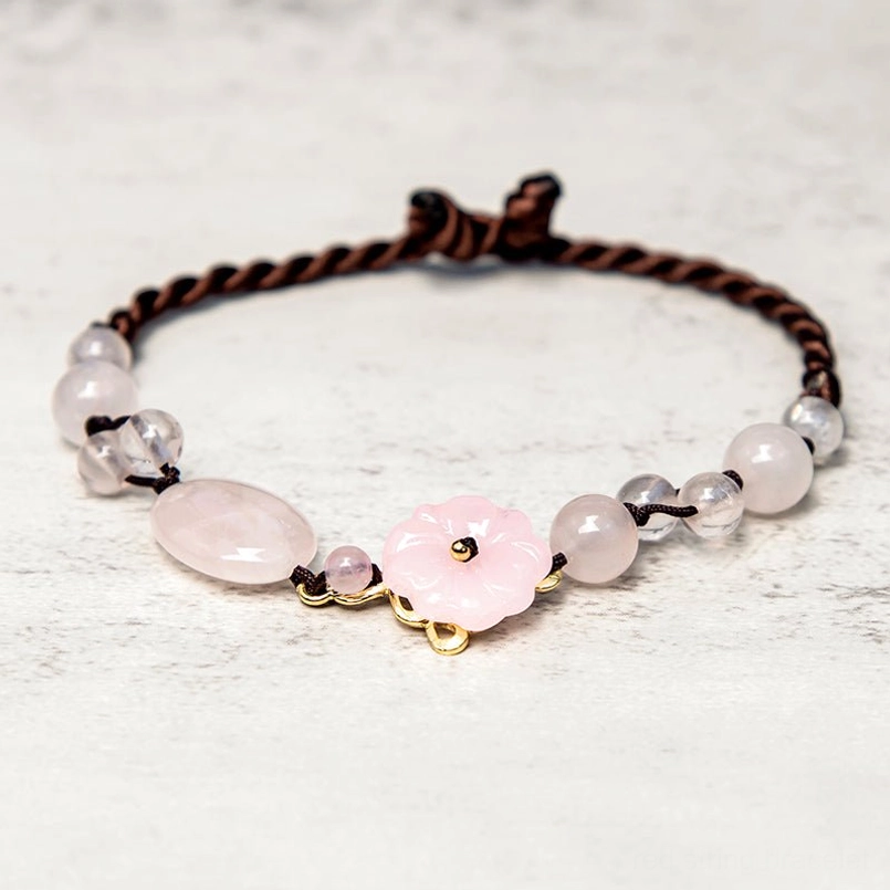 Full pink crystal flower anklet design displayed flat showing complete beaded structure