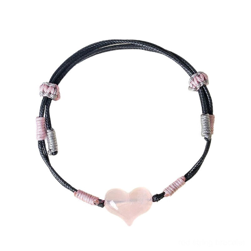Pink crystal heart string bracelet natural stone wrist wear