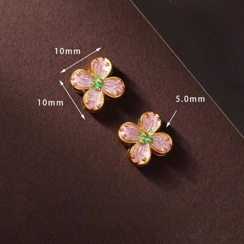 Pink string bracelet with flower accessory double layer woven design