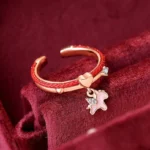 Pink enamel unicorn charm adjustable red string 925 sterling silver open ring with rose gold band and crystals