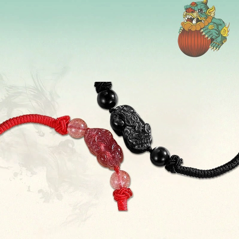 Pixiu bracelet red cord adjustable knot closure wealth protection talisman