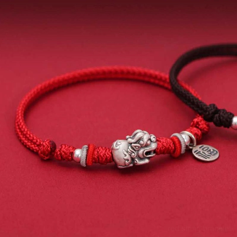 Adjustable Pixiu wealth bracelet with black and colored braided cord