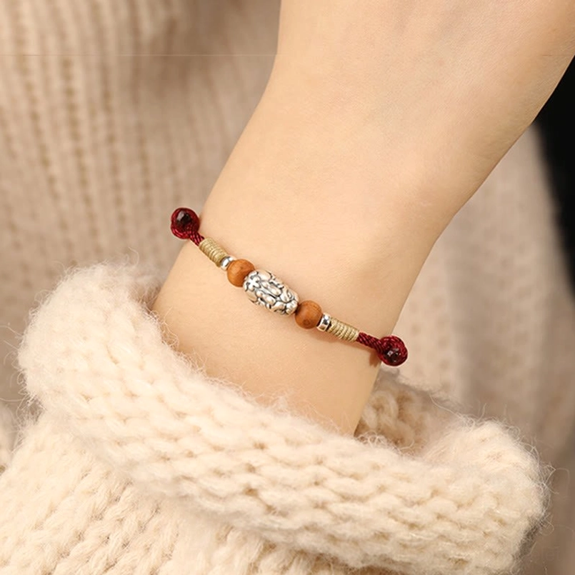 Black String Pixiu Bracelet with Sterling Silver - Protection Variant