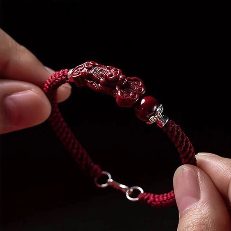 Pixiu cinnabar bracelet front display showing all components and charm details
