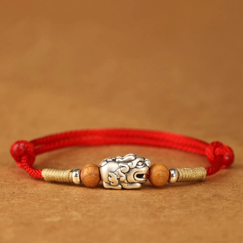 Red String Anklet with Pixiu Silver Charm - Ankle Wear Option