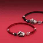 Pixiu strawberry quartz red and black rope braided bracelets sterling silver 999