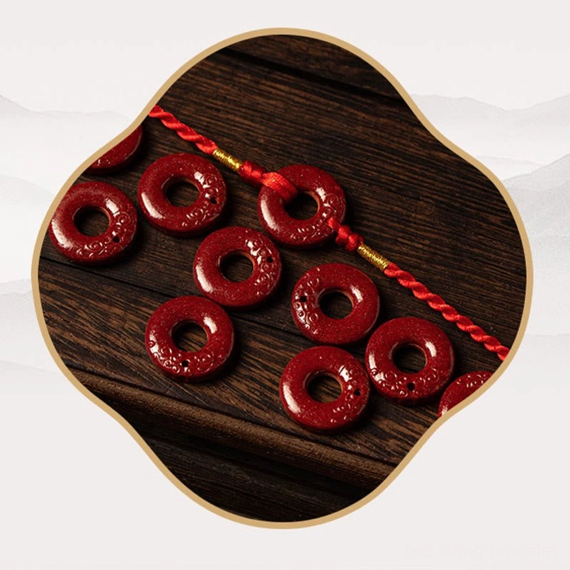 Premium quality natural cinnabar peace buckle belly chain - high-grade version detail shot
