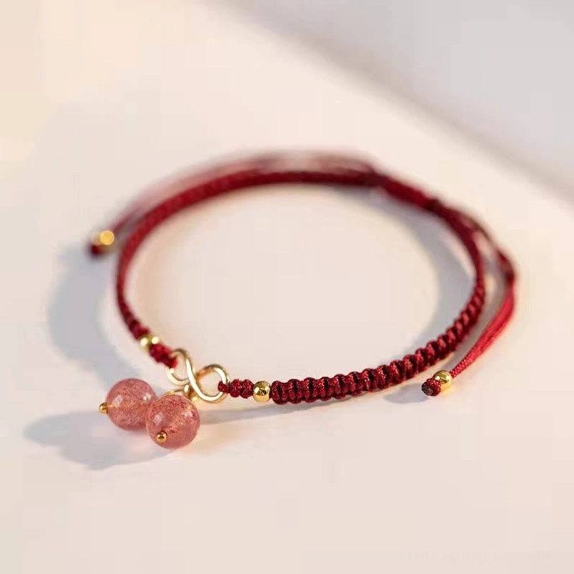 Premium Red String Crystal Bracelet with Gold-Toned Metal Accents