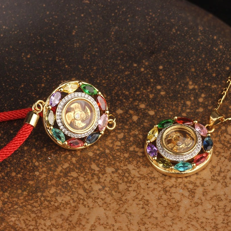 Premium handcrafted copper rotation jewelry with natural colorful zircon and red blessing cord
