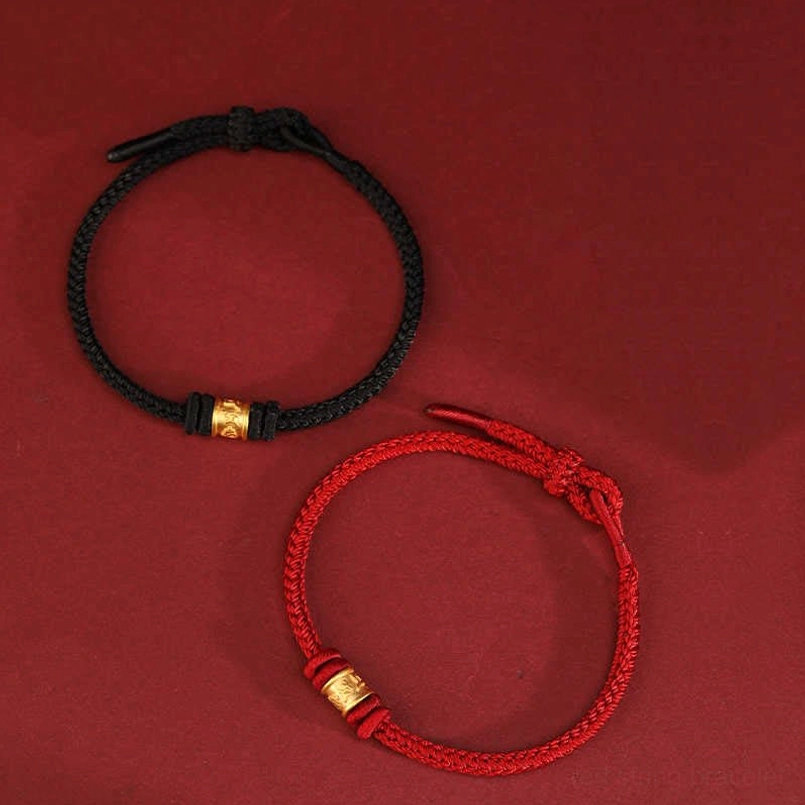Premium Tibetan handmade 999 gold red string luck bracelet detail shot
