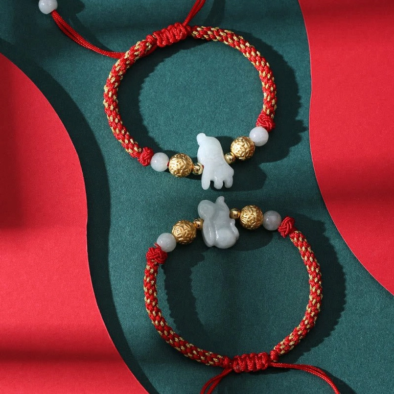 Premium jade zodiac bracelet red string sterling silver bead detail