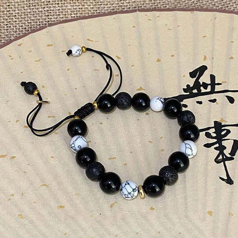 Premium black obsidian and lava rock beaded bracelet for meditation and spiritual practice