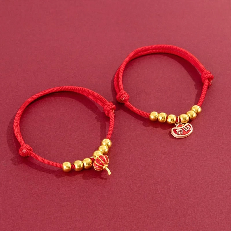 Premium red string pet collar with lantern pattern charm, showcase of handcrafted quality