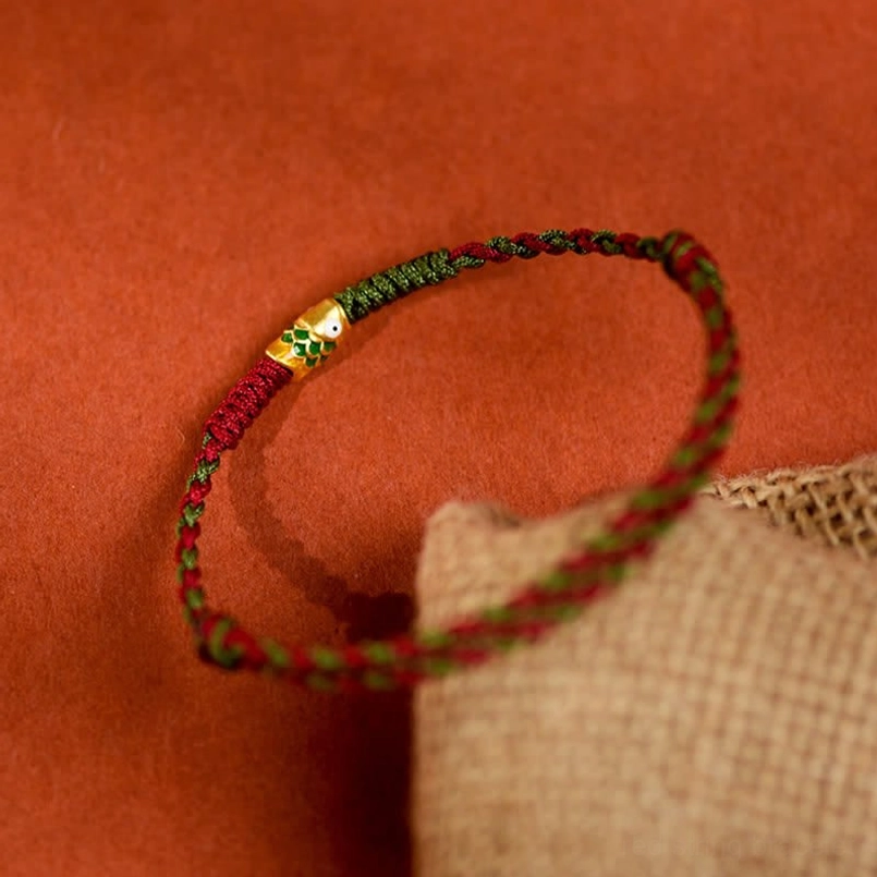 Koi fish prosperity bracelet red green twist cord with charm pendant