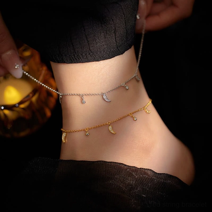 Protection anklet 925 sterling silver with zircon charms - complete product showcase