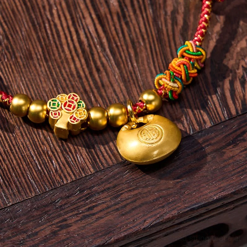 Protective pet collar red string with ornate charm, eastern spiritual design tradition