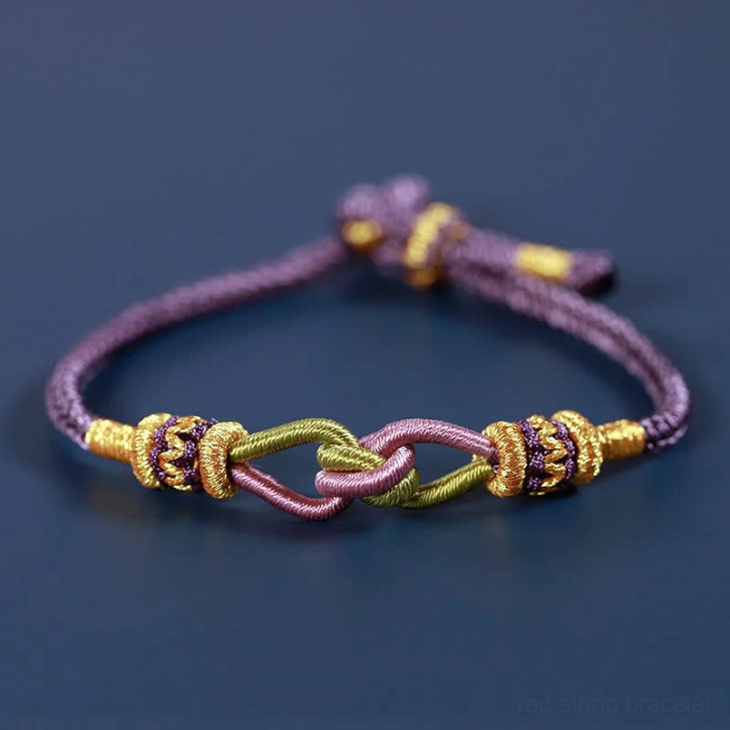 Handmade mauve purple braided string bracelet with gold woven details