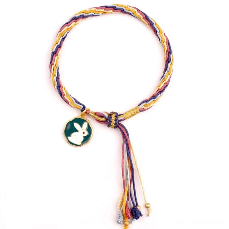 Colorful and rabbit zodiac themed hand-woven bracelet with multicolor weave for benmingnian protection