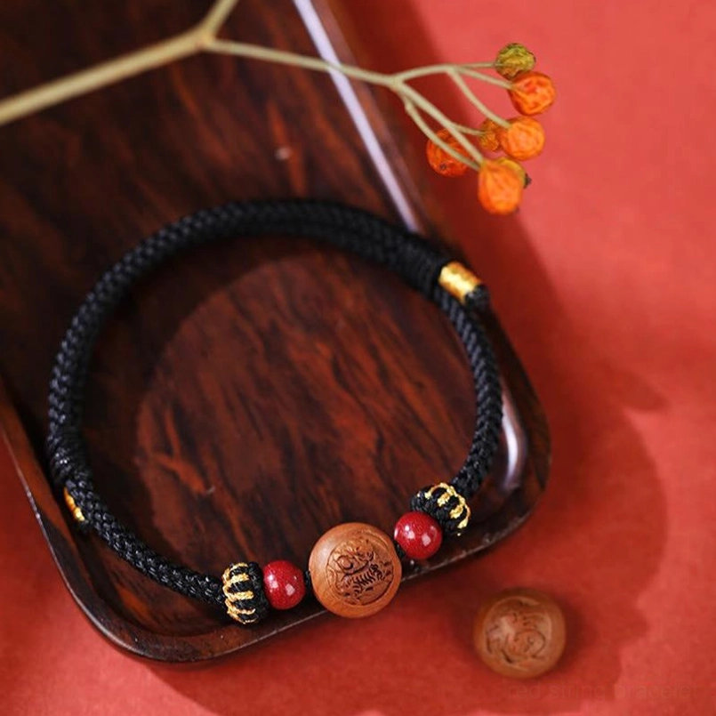 Rabbit zodiac peach wood Fu character bracelet - quiet elegance and kindness talisman