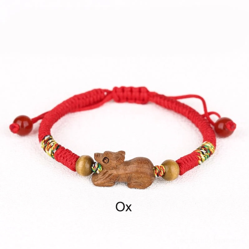 Rabbit zodiac red string bracelet peach wood charm