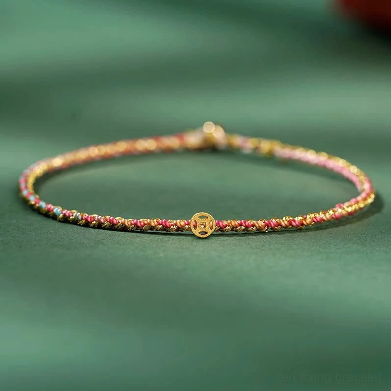 Rainbow colorful lucky coin bracelet with healing and prosperity symbols handmade design
