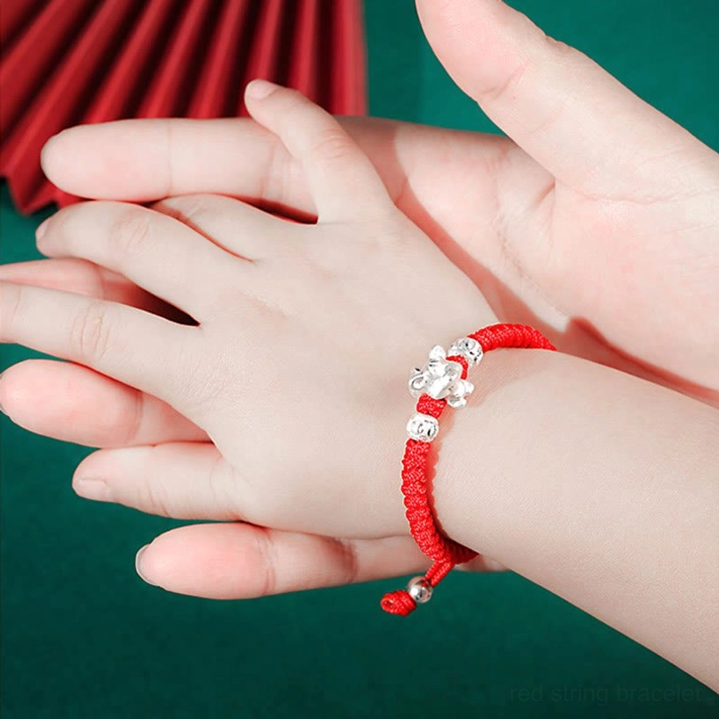 Rat Chinese zodiac 999 sterling silver red multicolor rope bracelet kids resourceful