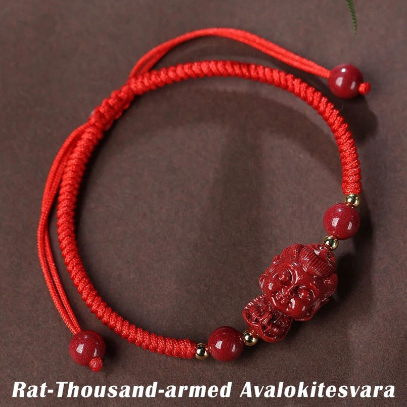 Rat zodiac patron Thousand-Armed Avalokitesvara cinnabar bracelet top view