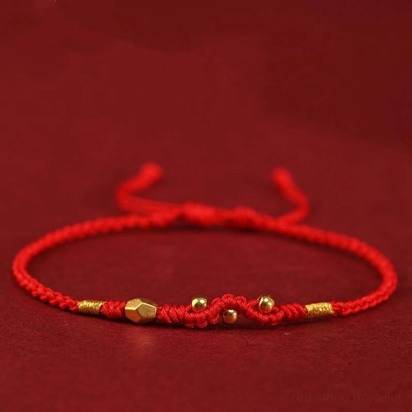 Red 999 gold mini three bead snake red string bracelet product shot