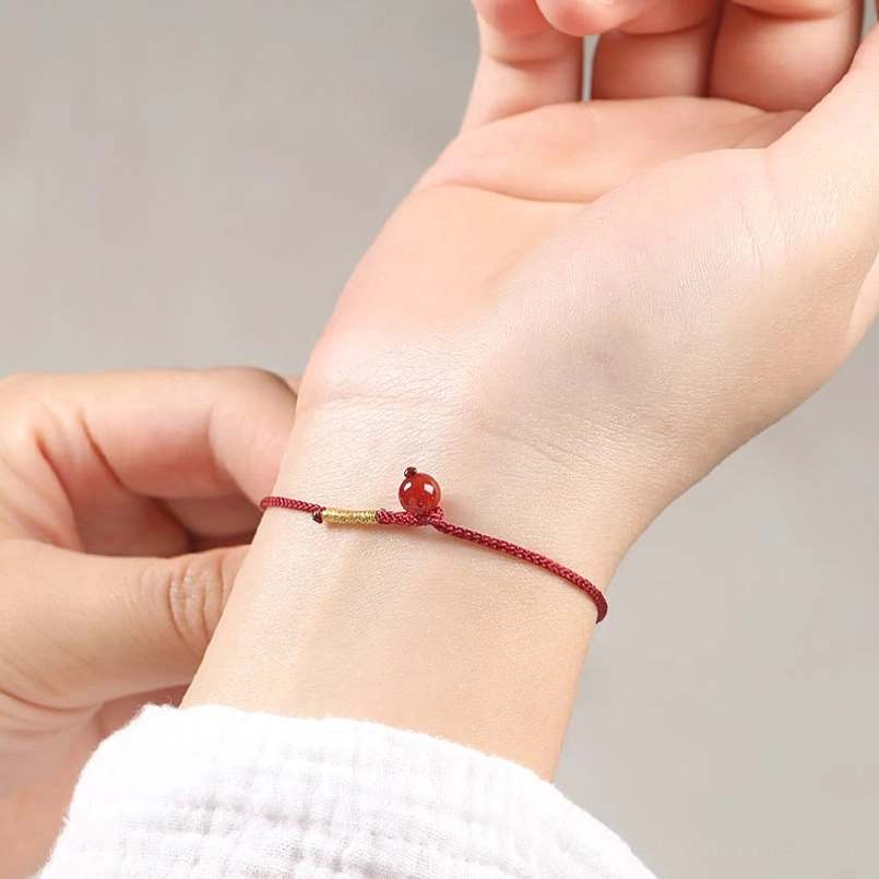 Red agate confidence bracelet natural stone beads on premium red cord