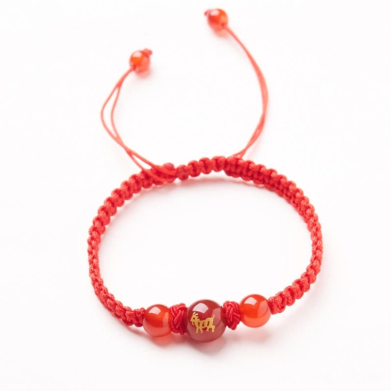 Red agate Chinese zodiac Goat bracelet for calm and gentle empathy