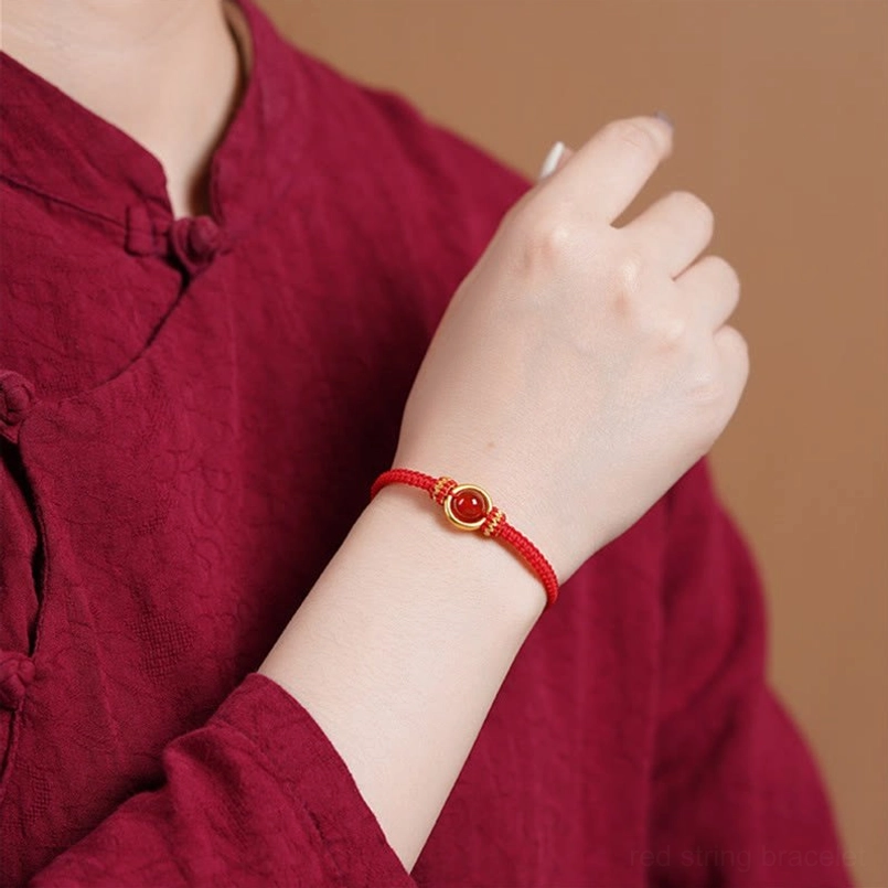 Red Agate Peace Buckle Red String Bracelet Worn On Wrist First Person View