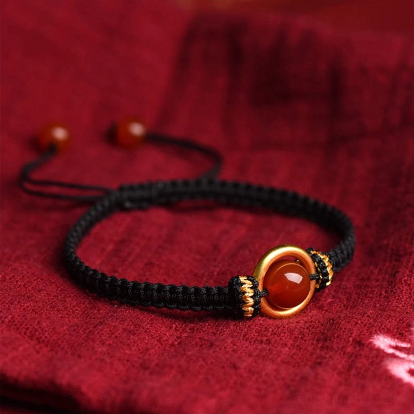 Red Agate Peace Buckle Red String Bracelet Spiritual Luck Jewelry Detail Shot 1
