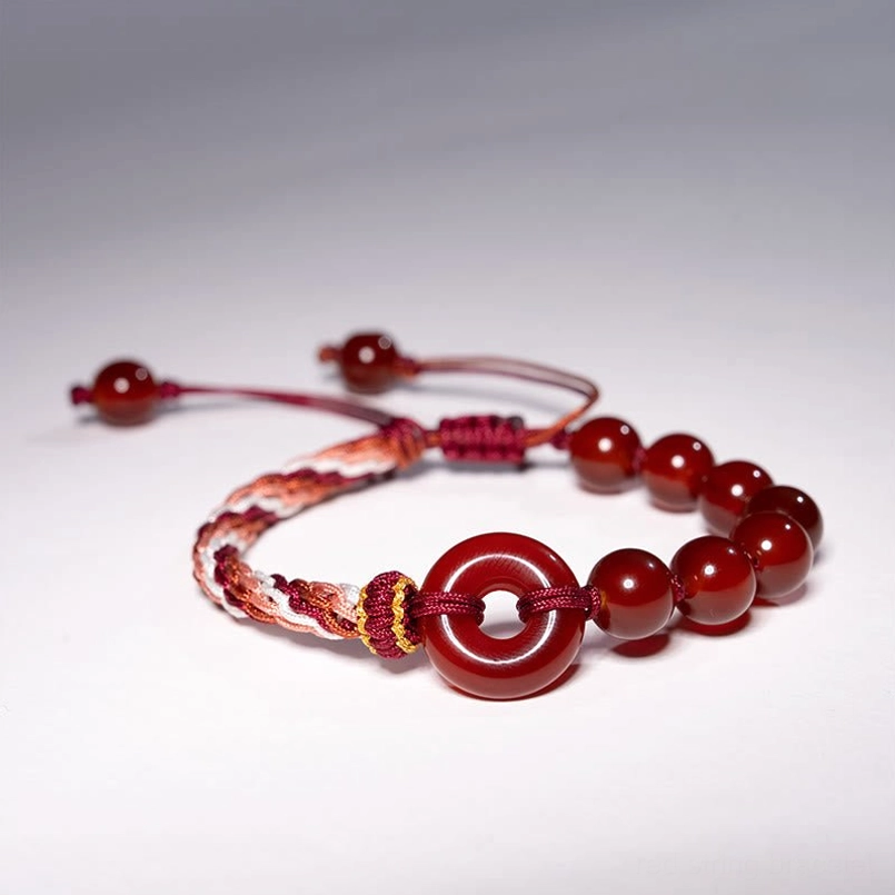 Red Agate Peace Buckle Lucky Red String Bracelet Side View