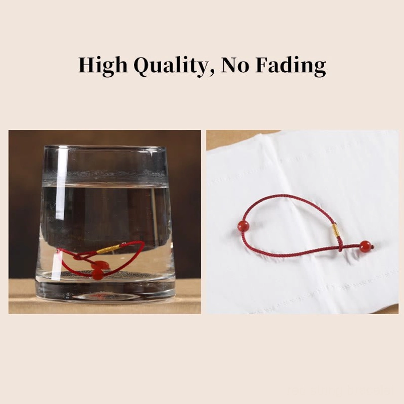 Red string bracelet with red agate beads in flat lay composition