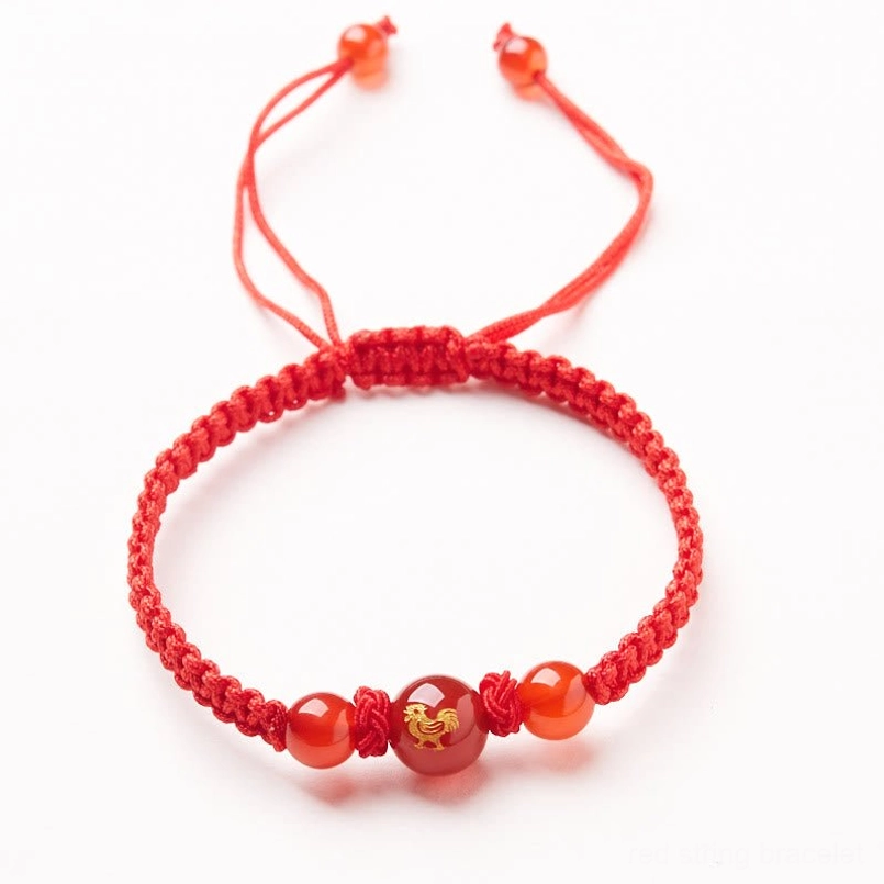 Red agate Chinese zodiac Rooster bracelet for observant and courageous souls