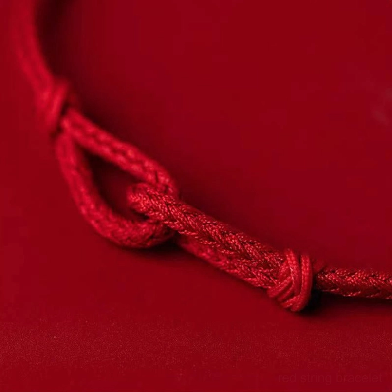 Red string and black string bamboo bracelet two color comparison shot