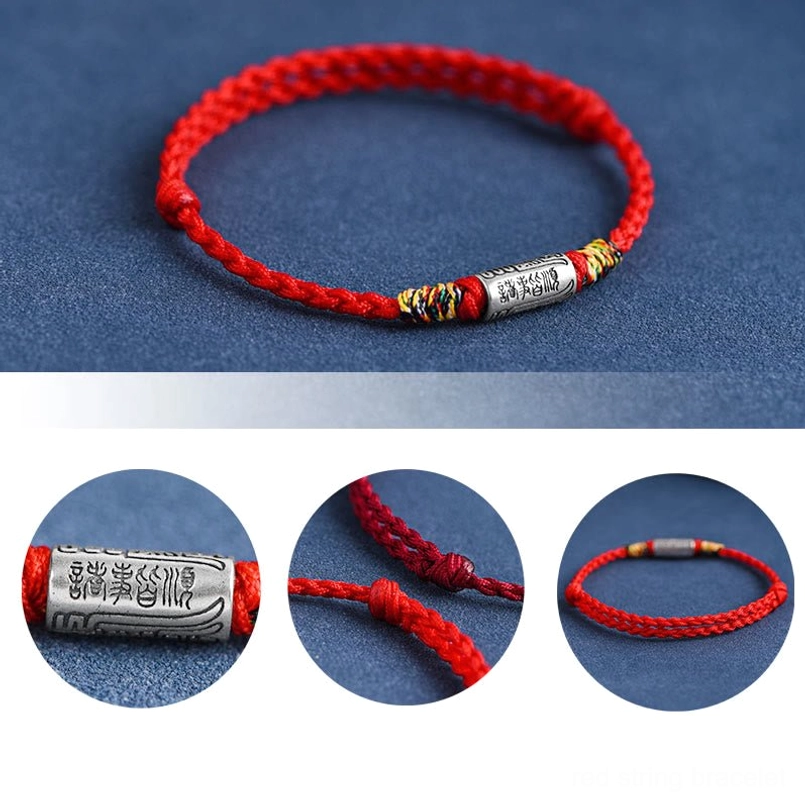 Everything goes well red string bracelet in colorful rope style with sterling silver charm