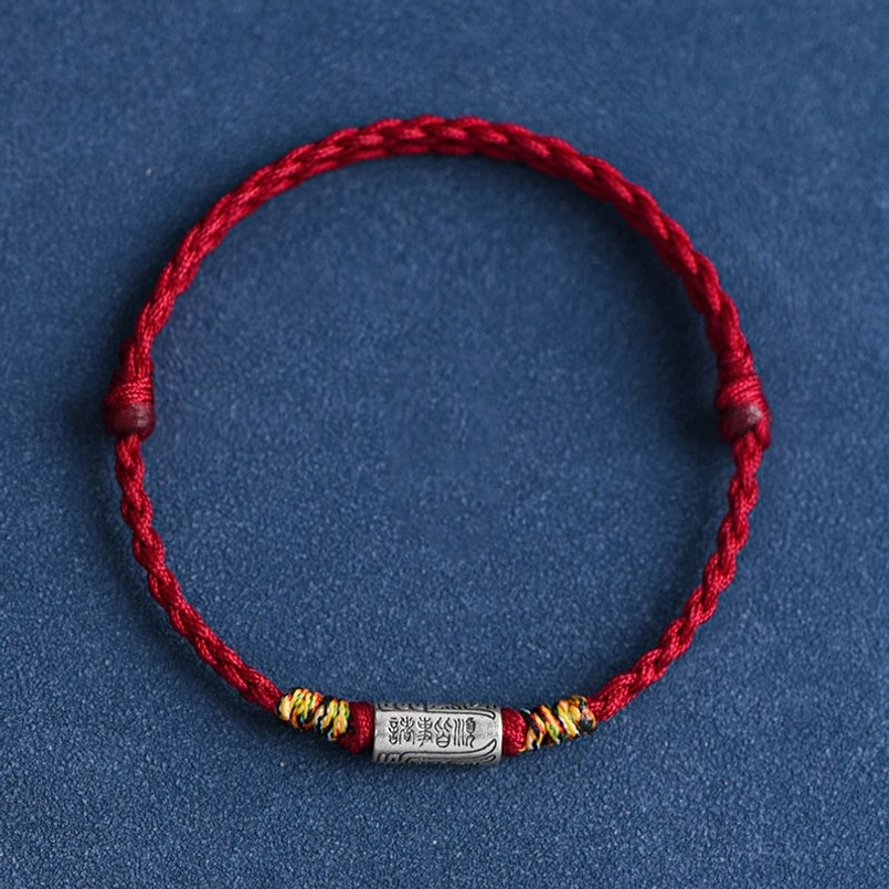 Red string bracelet with sterling silver protection charm for health and peace