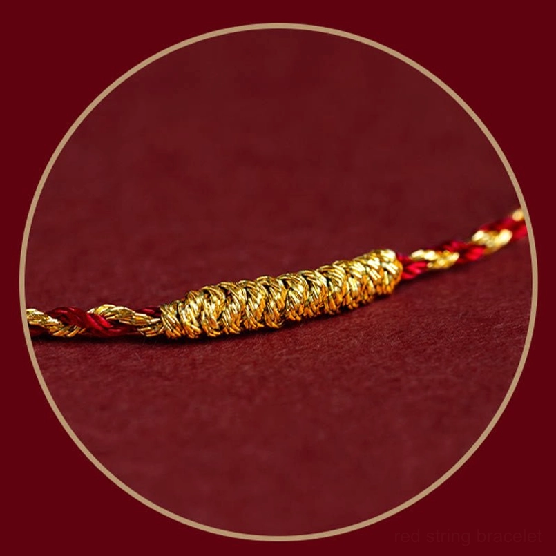 14K gold plated red braided bracelet with King Kong knot and gold bead charm