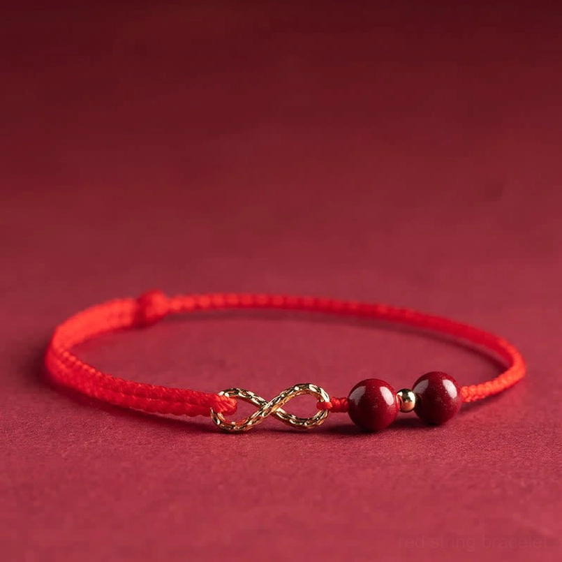Red cinnabar string bracelet and anklet collection adjustable sizes gold infinity charm