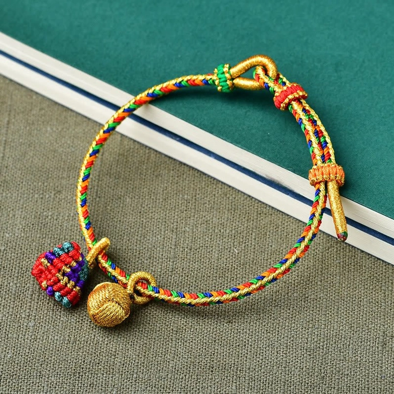 Red colorful five element zongzi golden ball charm bracelet handmade artisan made