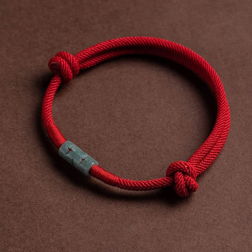 Red Jade String Bracelet Without Gold - Natural Red Cord Detail
