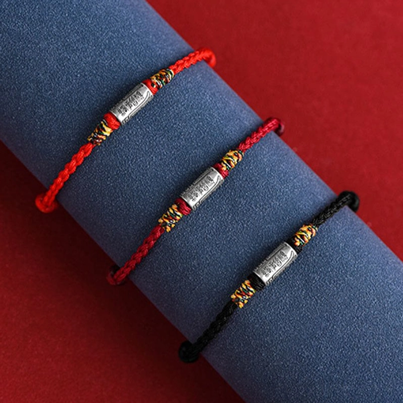 Red lucky string bracelet with sterling silver charm for peace and health blessings