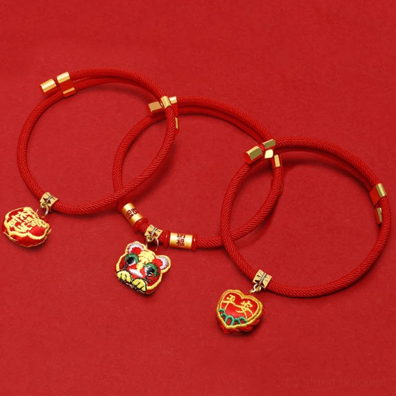 Red pet collar fortune blessing talisman with traditional embroidered charms