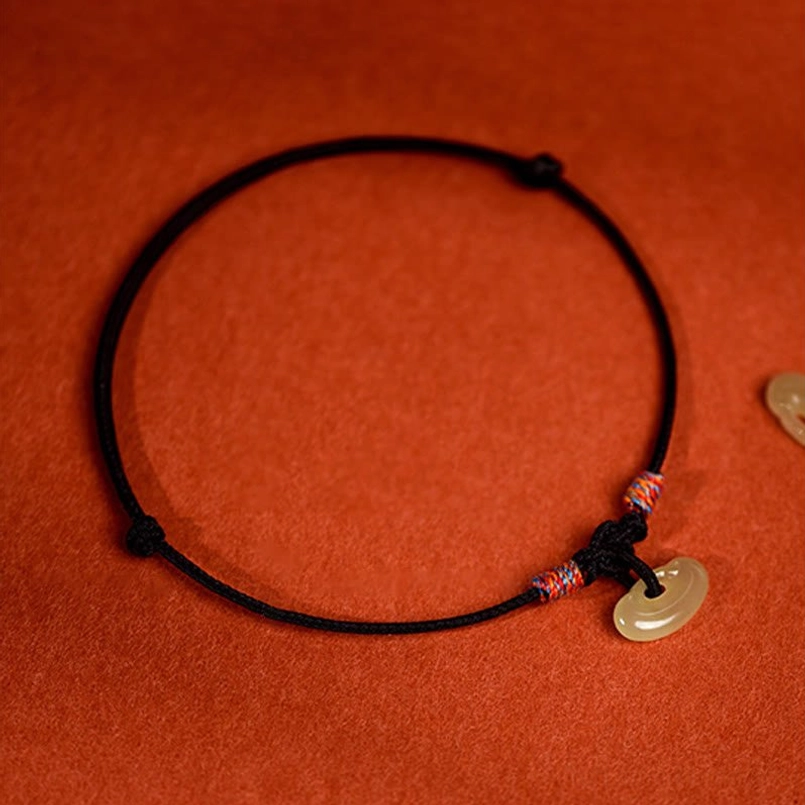 Red plaited string pet collar with natural Hetian jade, artisan crafted talisman
