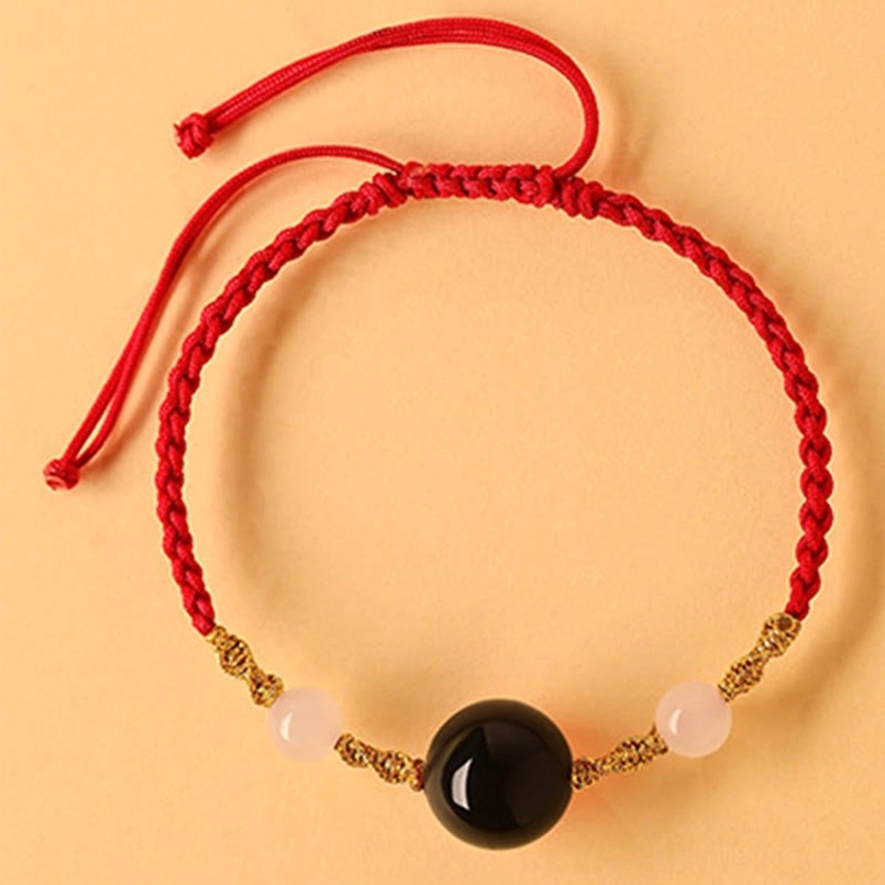 Red rope black onyx bracelet, protection and strength lucky charm