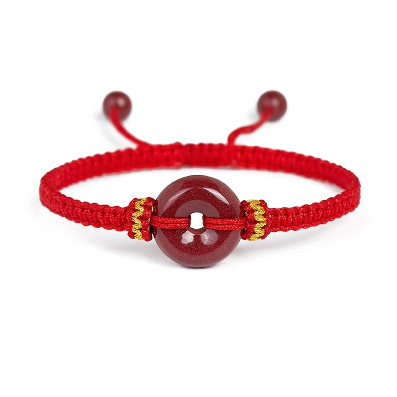 Red rope cinnabar peace buckle braided bracelet product shot